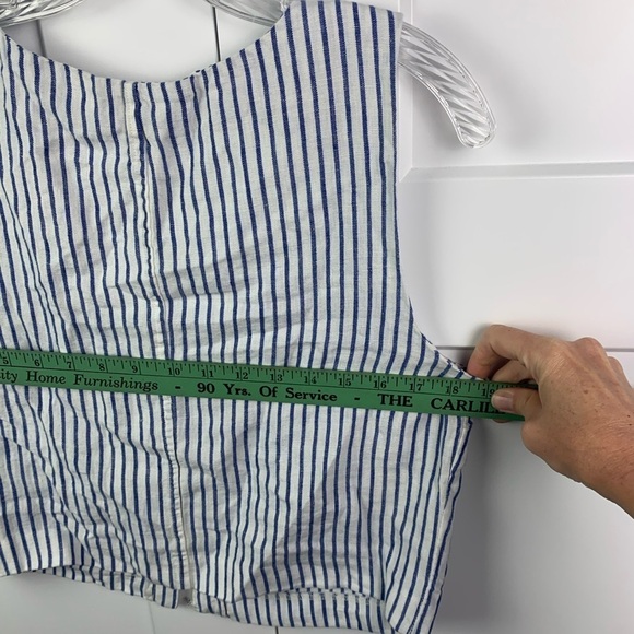 NWT Madewell Size 8 Scoopneck Crop Tank Ivory Blue Stripe 100% Linen Vest Hook - Picture 9 of 10
